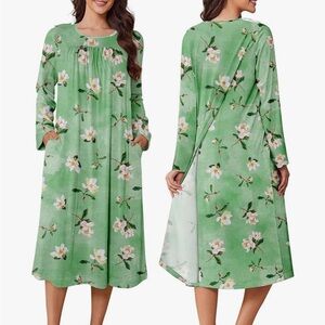 Green Floral Long Sleeve Hospital Gown